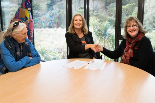 Dr Jane Goodall observes the signing of the MOU