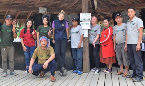 Amy with Free the Bears staff at Tat Kuang Si Bear Rescue Centre