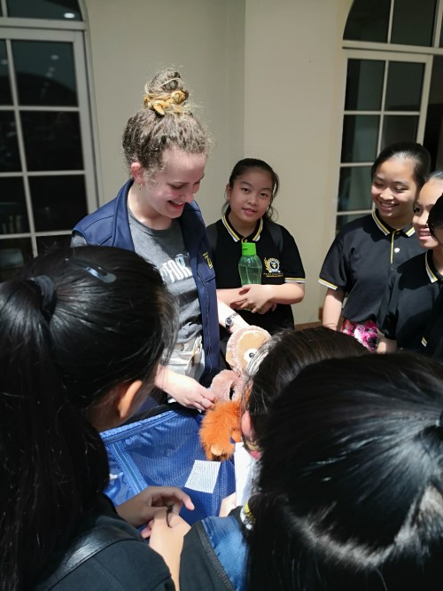 Claudia talking to a group of children about smuggling methods